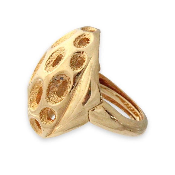 Vintage Roget Gold Plated Dome Ring Size 8 Brutalist Style Large Statement 1970s - Picture 3 of 5